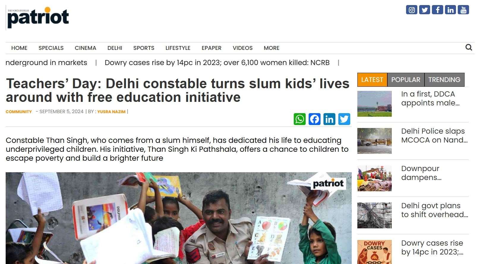 Than Singh Pathshala — The Patriot feature